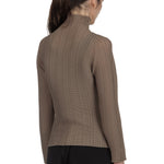 Issey Miyake Plissé Longsleeve Top Stehkragen beige
