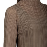 Issey Miyake Plissé Longsleeve Top Stehkragen beige