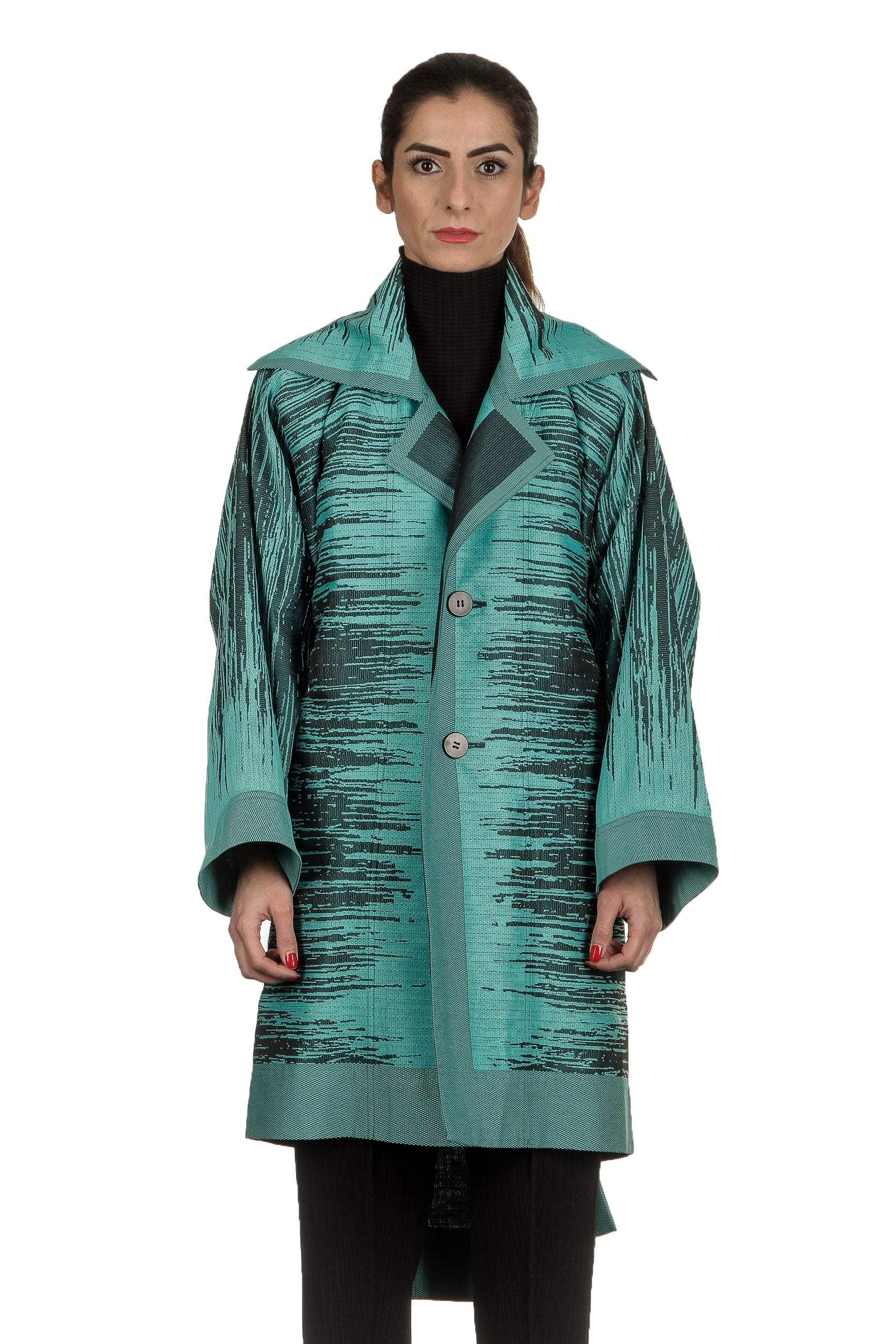 Issey Miyake Damen geflochtener Oversized Mantel türkis