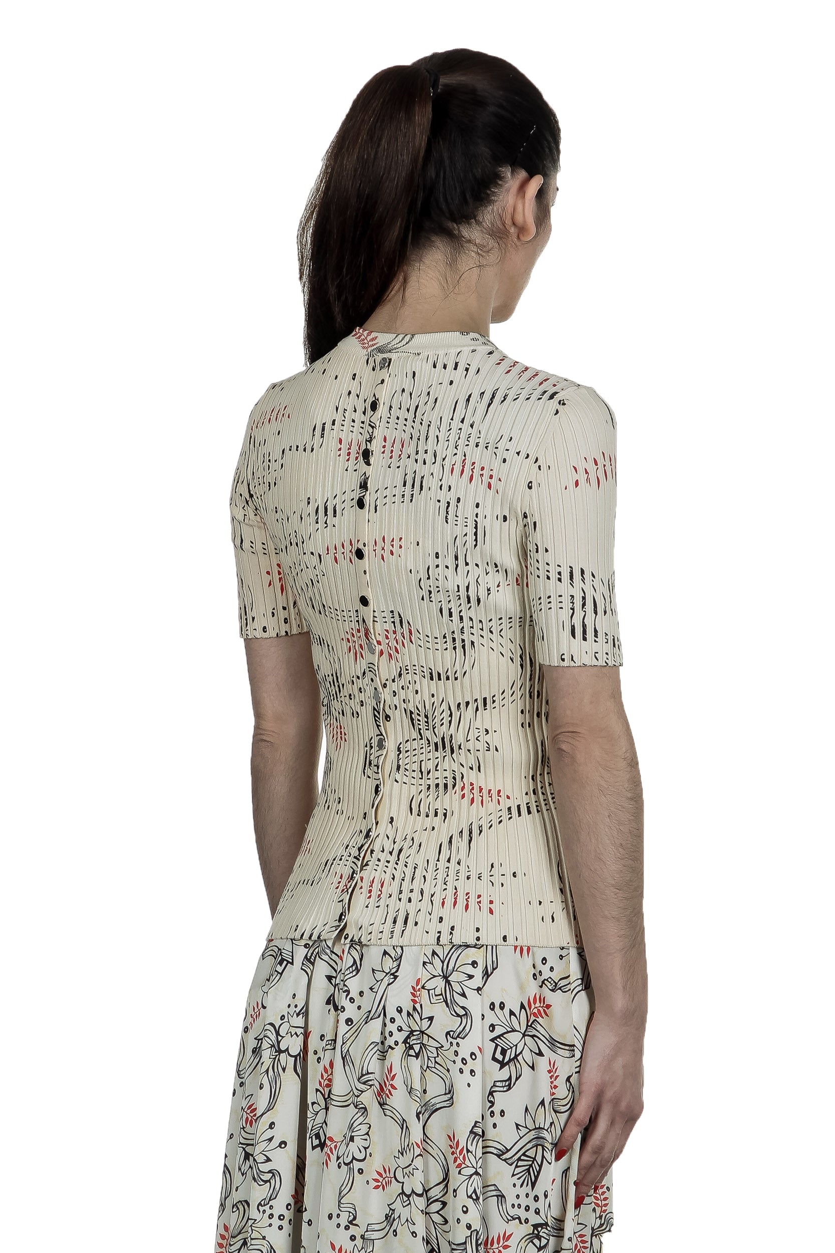 Paco Rabanne Damen gerippter Pullover mit Print mehrfarbig