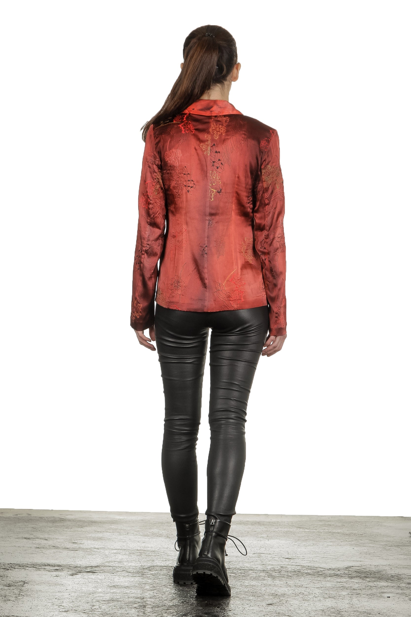 AVANT TOI Damen Blazer Seide mit Blumenstickerei rot