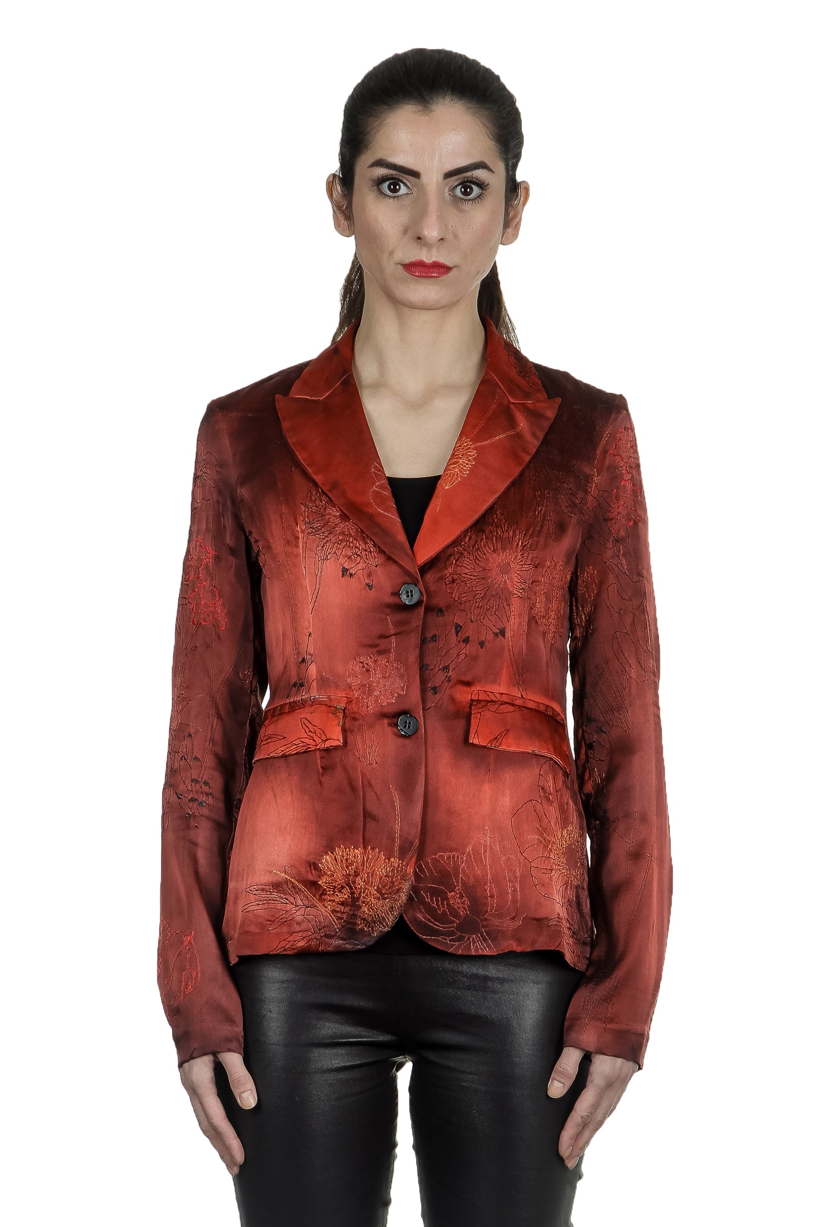 AVANT TOI Damen Blazer Seide mit Blumenstickerei rot