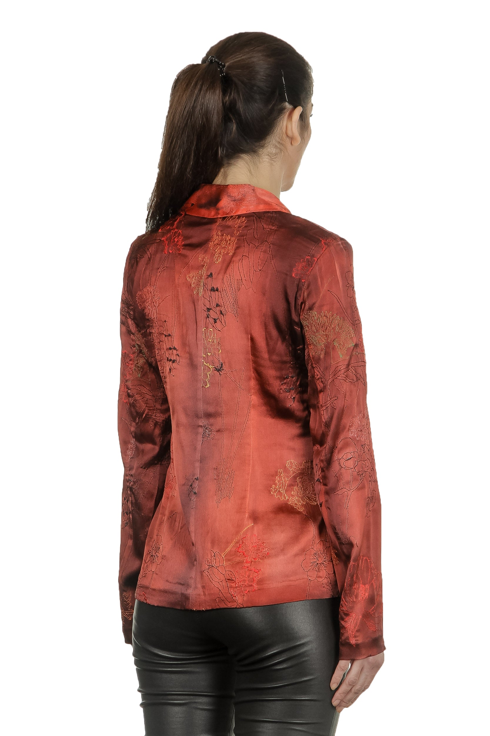 AVANT TOI Damen Blazer Seide mit Blumenstickerei rot