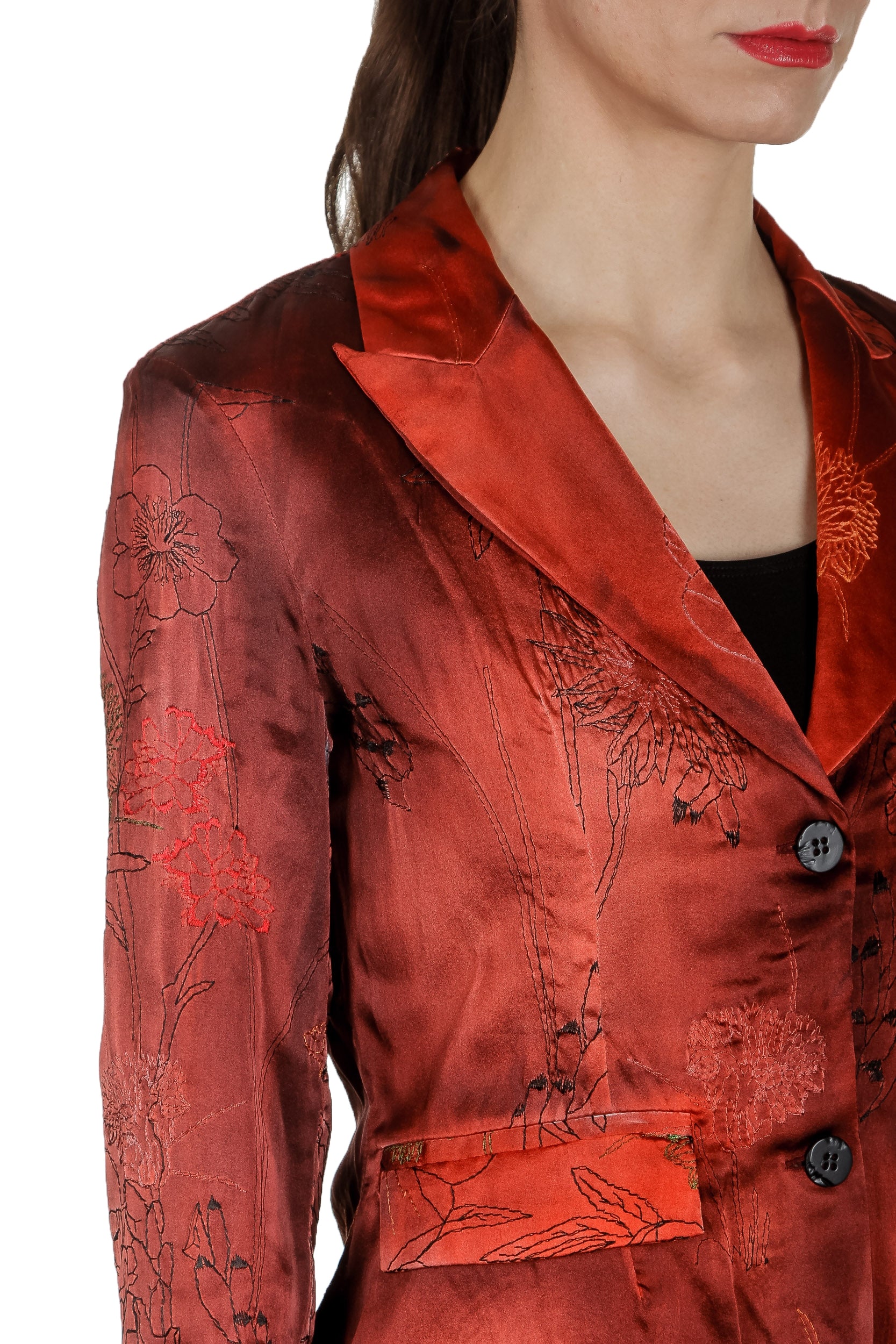 AVANT TOI Damen Blazer Seide mit Blumenstickerei rot