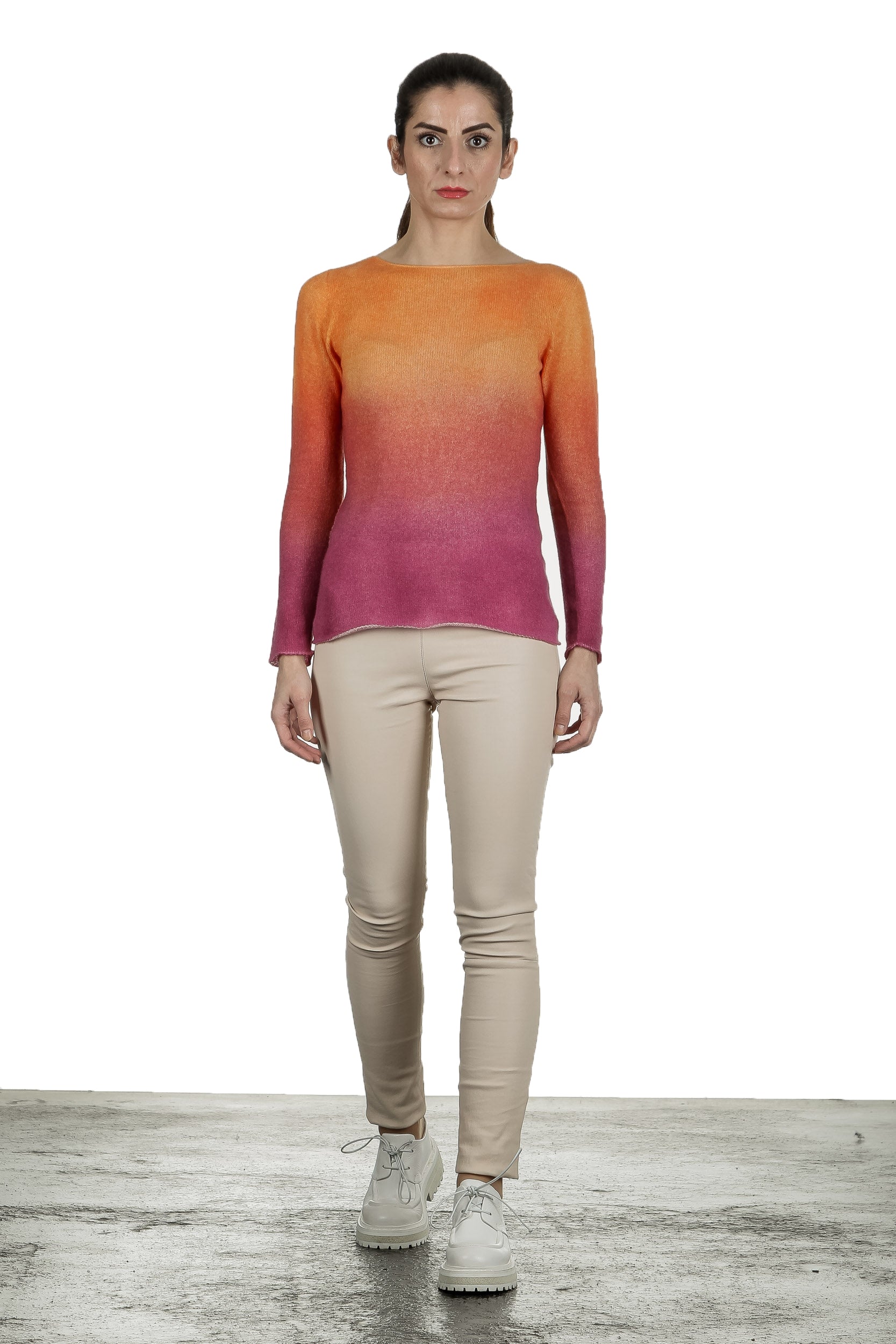 F Cashmere Pullover mit Farbverlauf orange pink