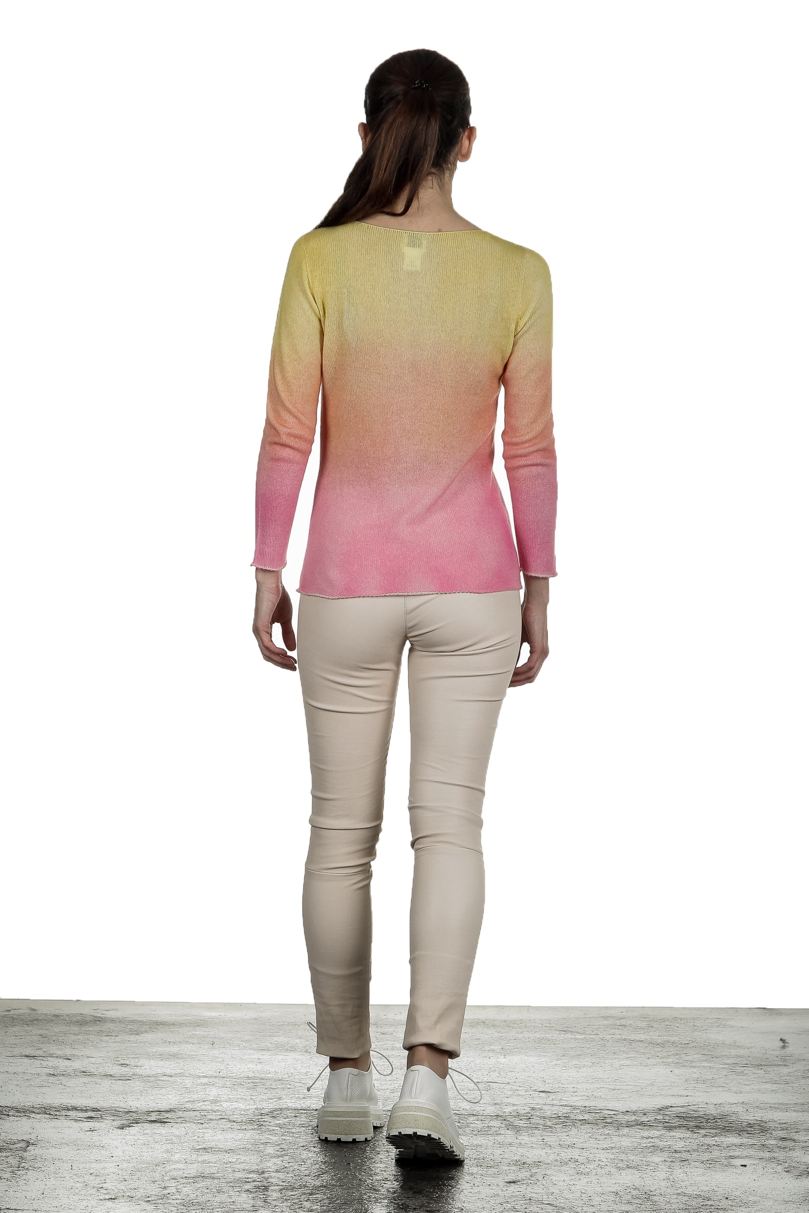 F Cashmere Pullover mit Farbverlauf gelb pink