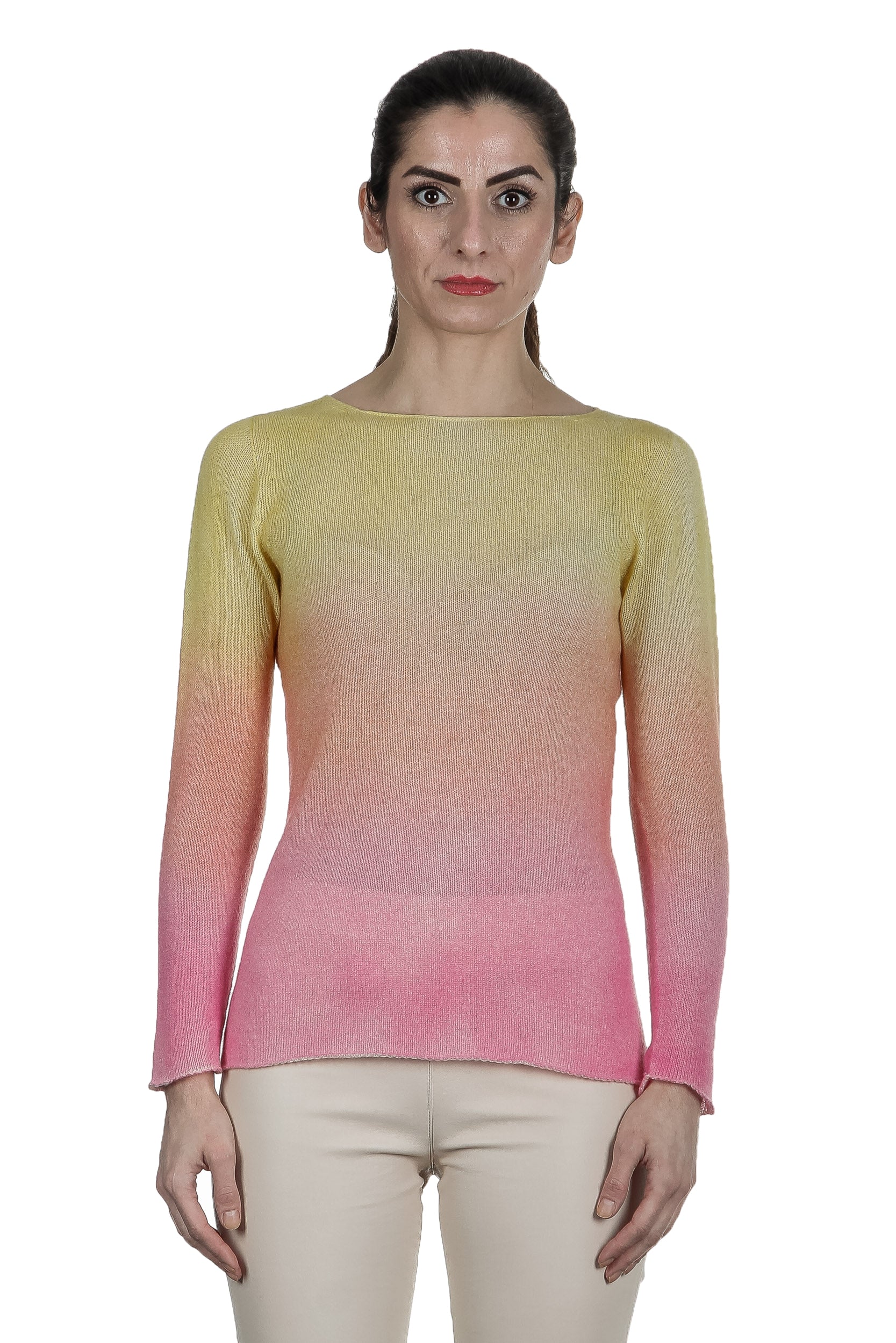 F Cashmere Pullover mit Farbverlauf gelb pink