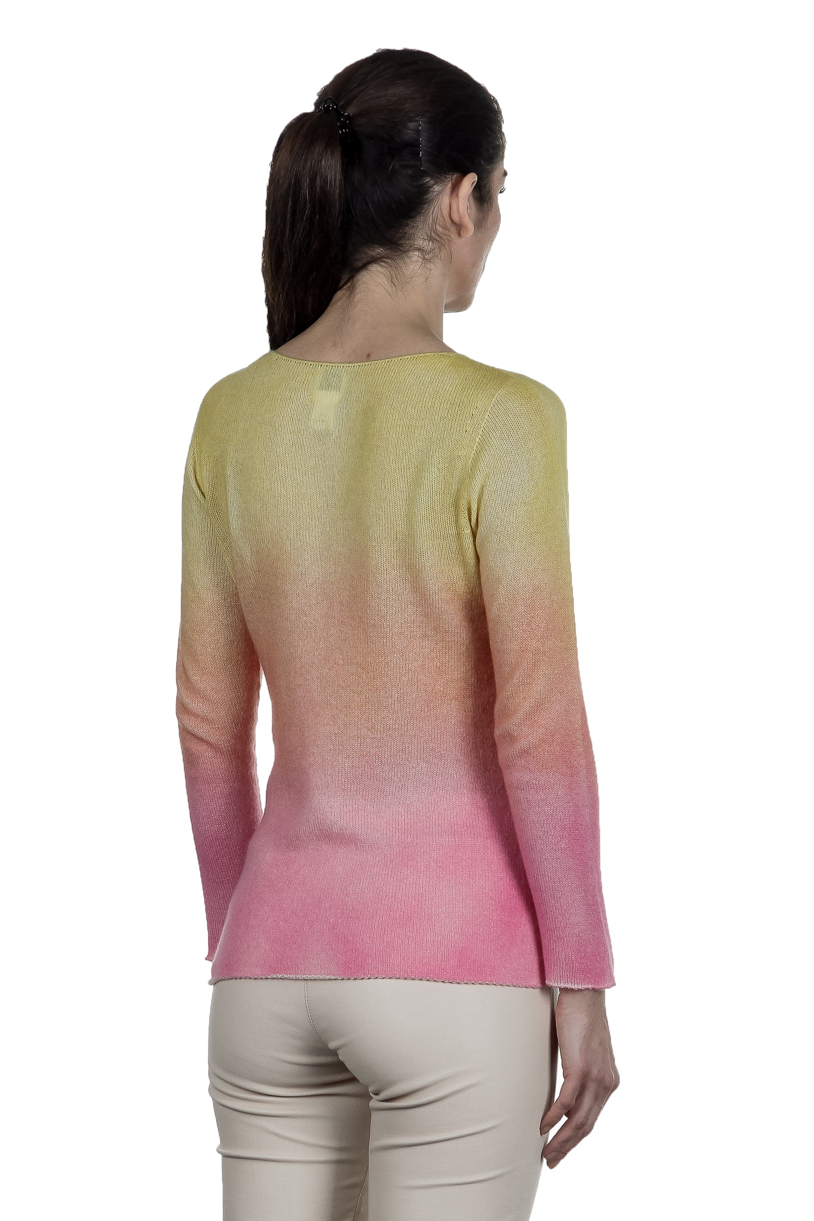 F Cashmere Pullover mit Farbverlauf gelb pink