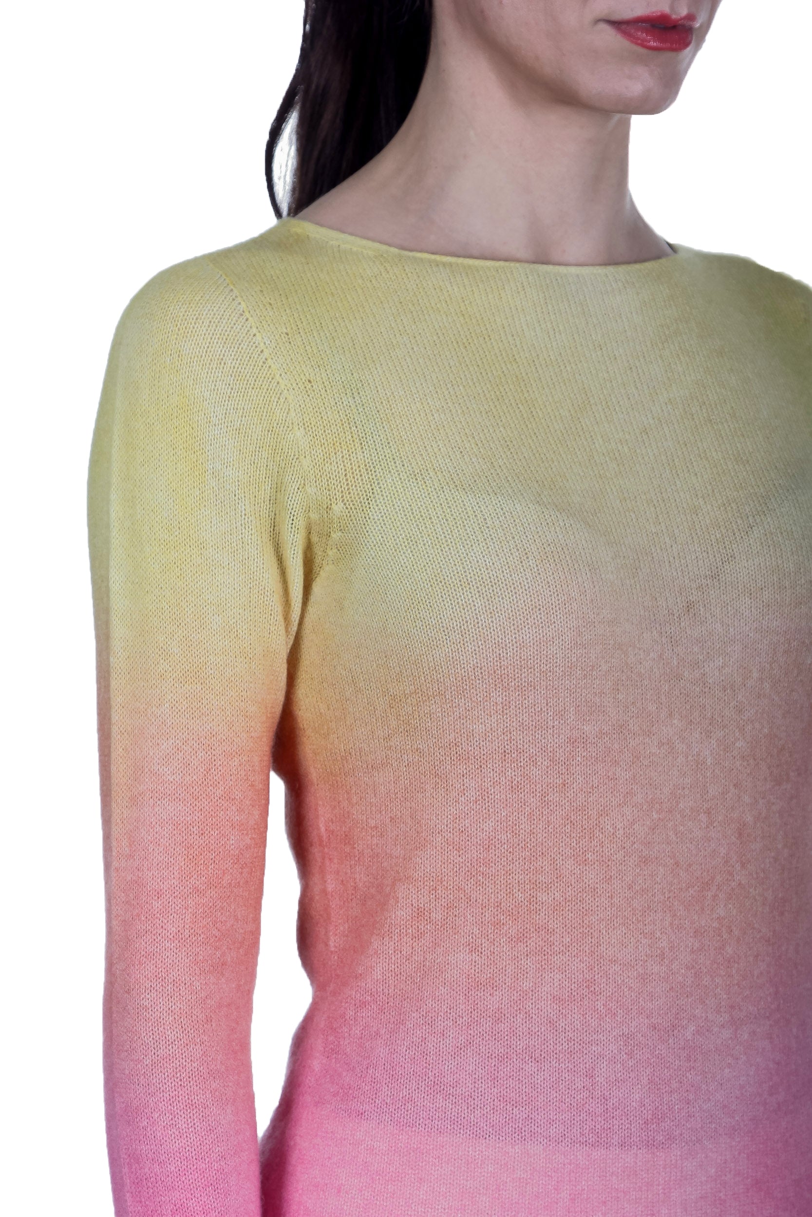 F Cashmere Pullover mit Farbverlauf gelb pink