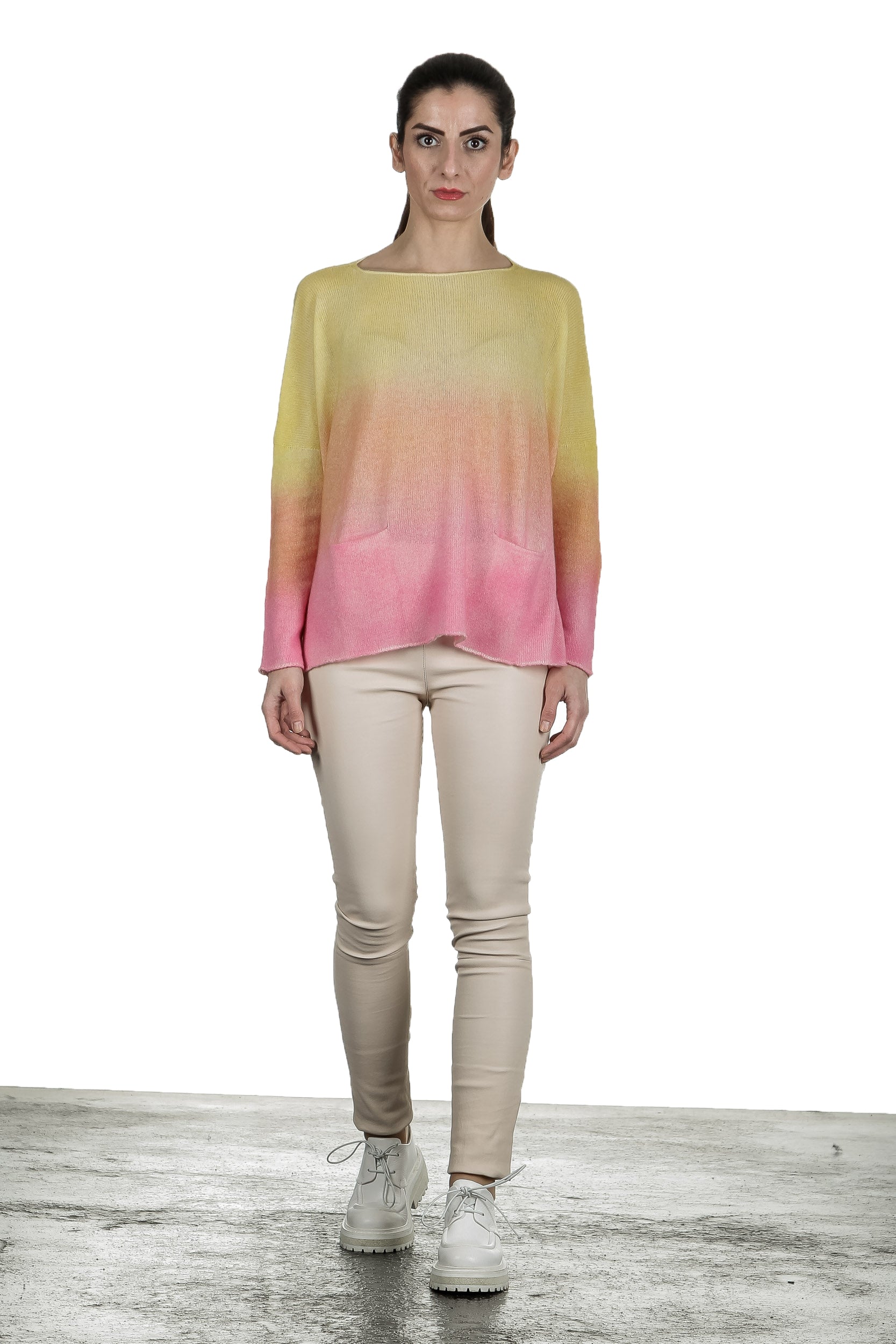 F Cashmere Oversized Pullover mit Farbverlauf gelb rose