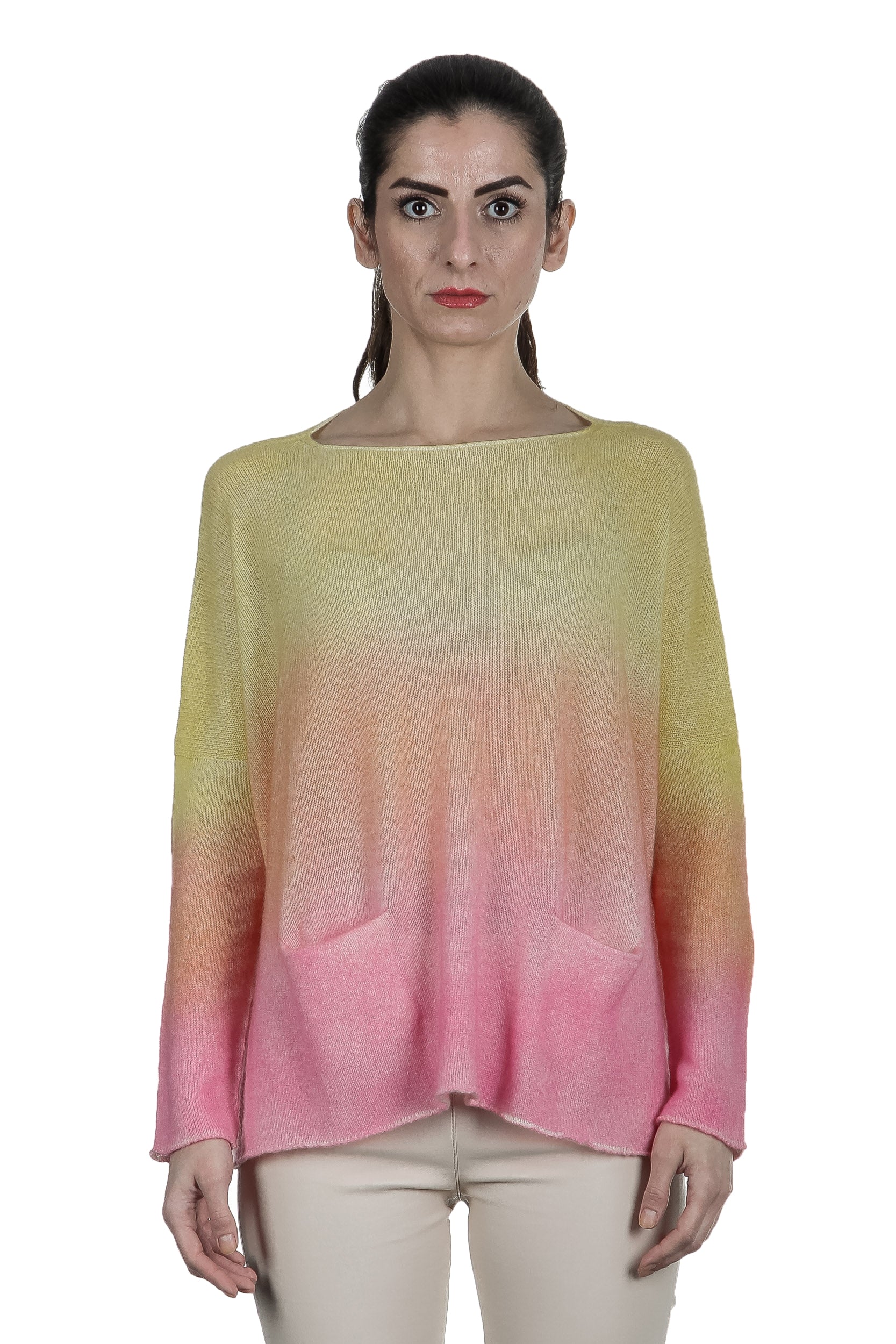 F Cashmere Oversized Pullover mit Farbverlauf gelb rose