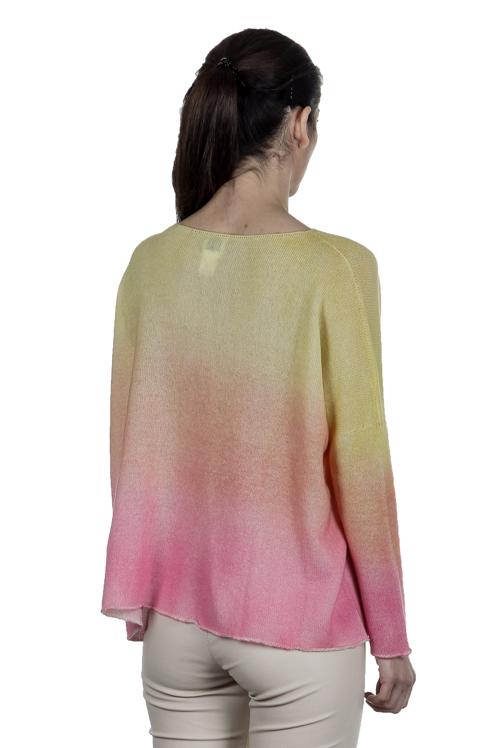 F Cashmere Oversized Pullover mit Farbverlauf gelb rose