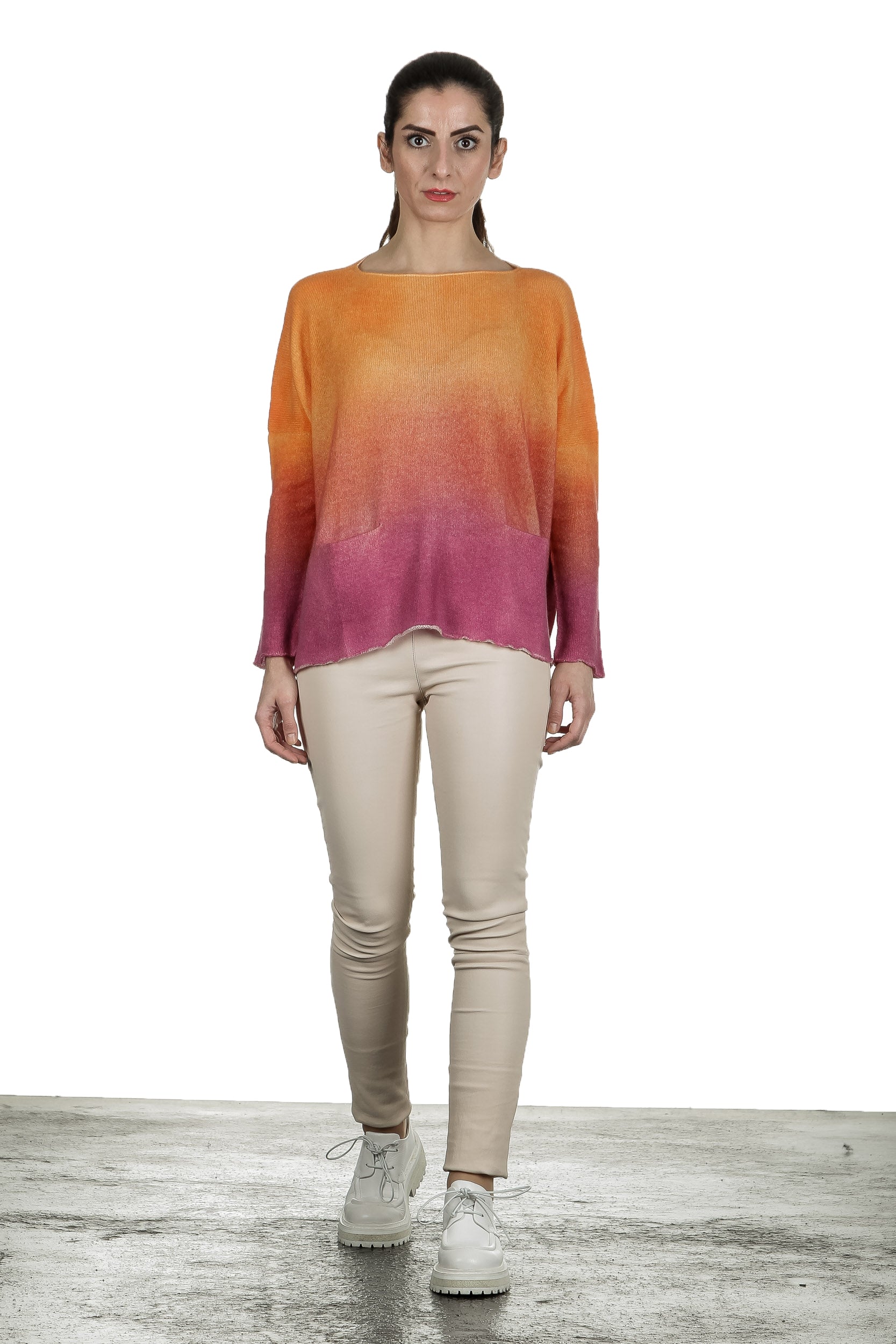 F Cashmere Oversized Pullover mit Farbverlauf orange pink