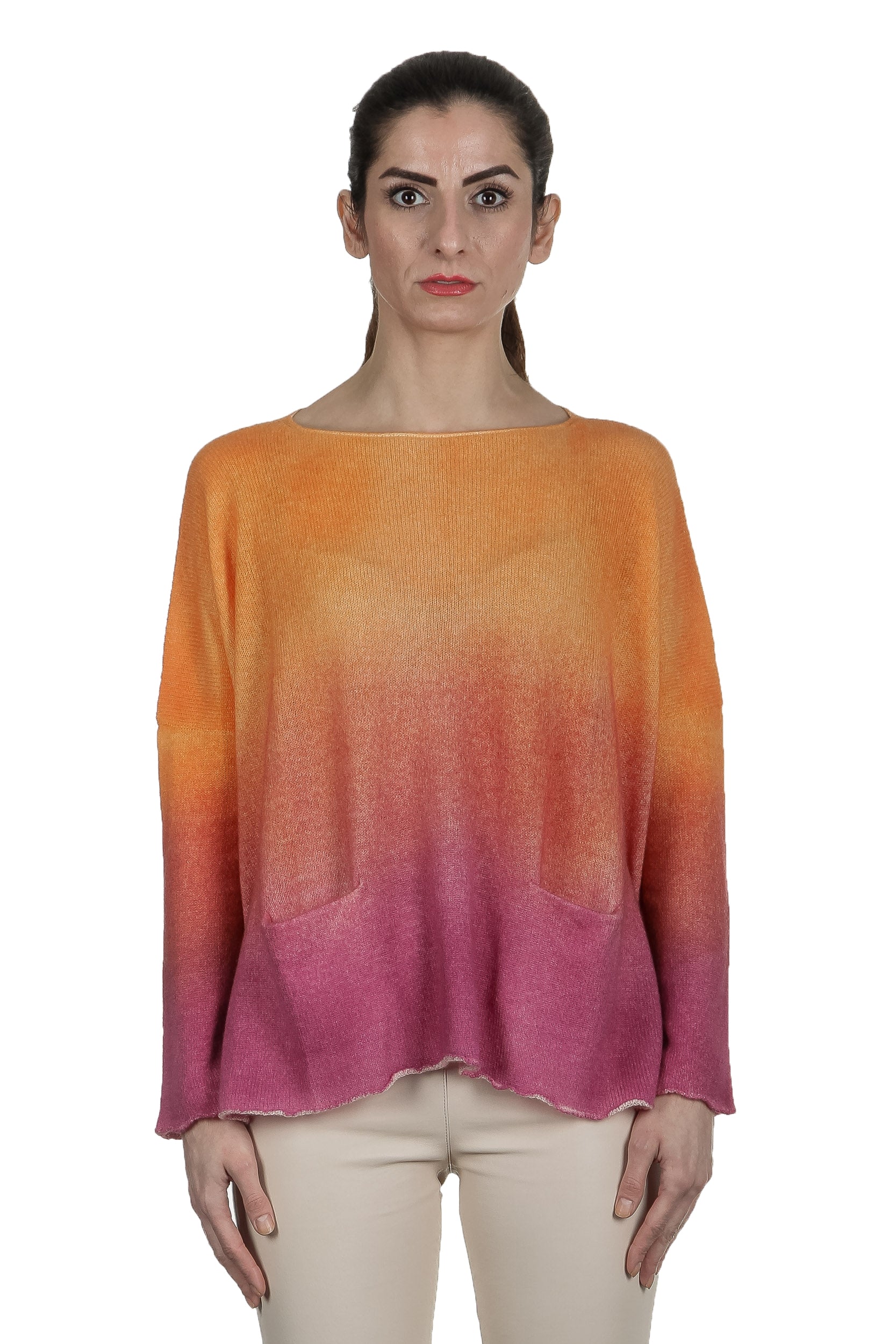 F Cashmere Oversized Pullover mit Farbverlauf orange pink