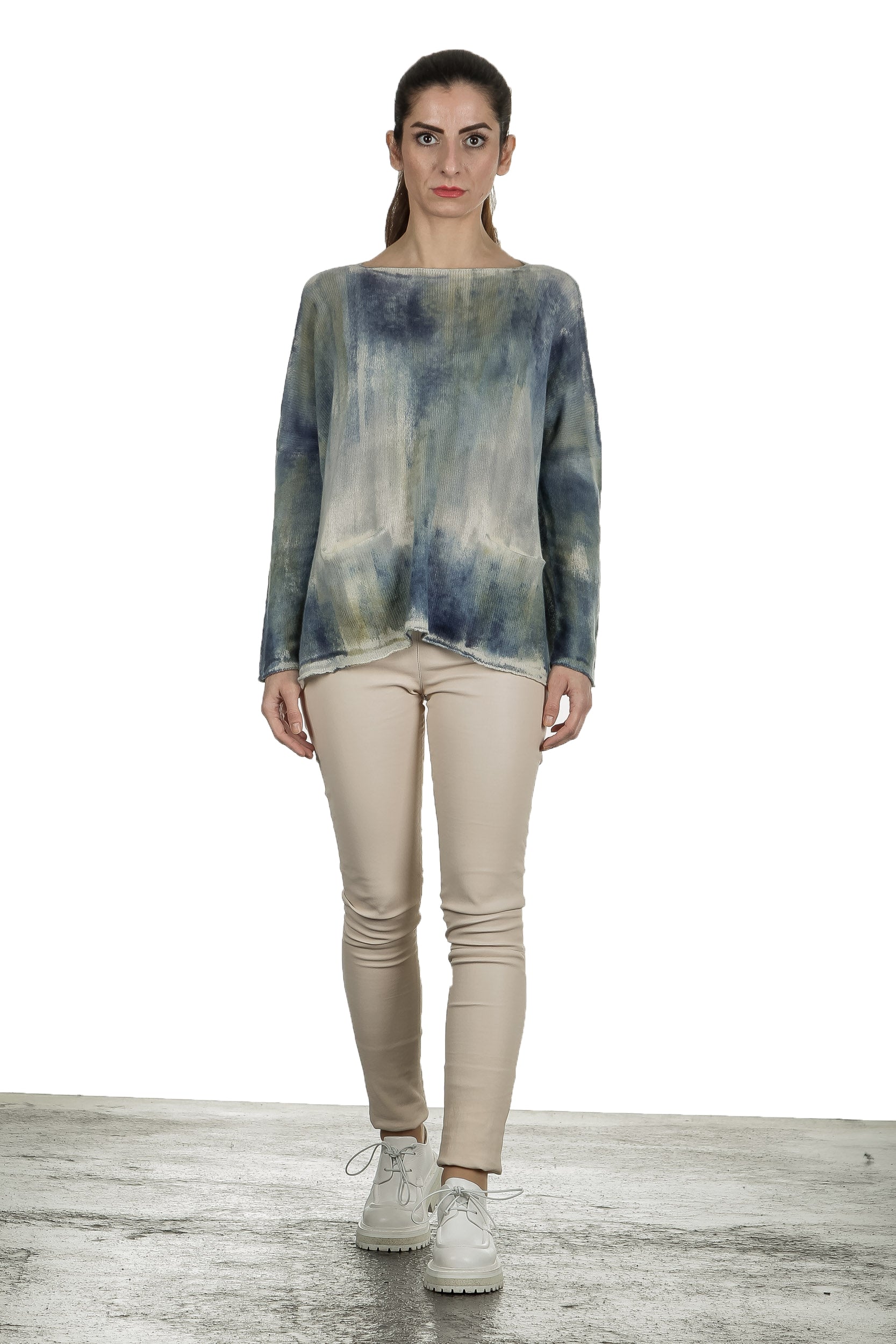 F Cashmere Damen Oversized Pullover blau multicolor
