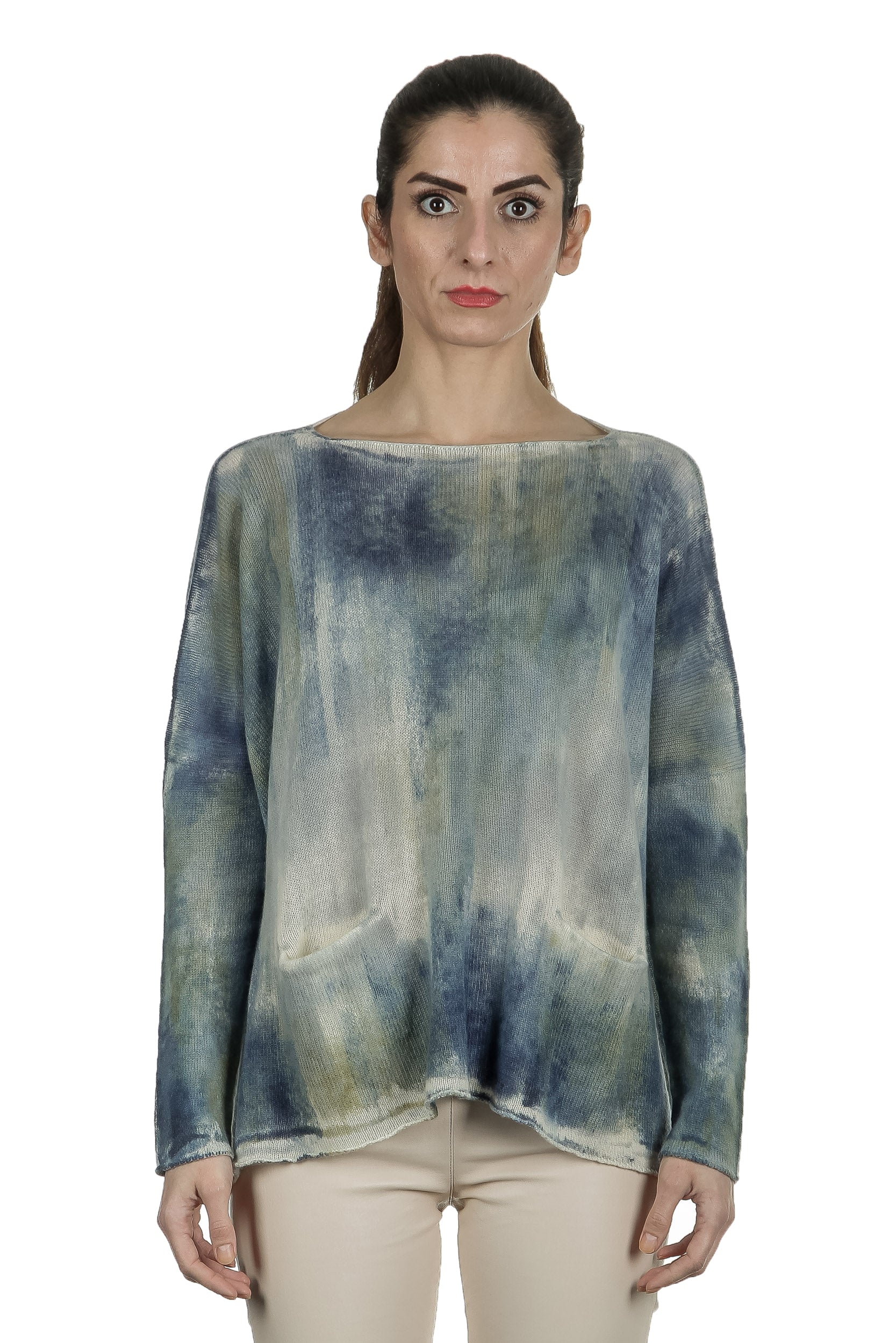 F Cashmere Damen Oversized Pullover blau multicolor