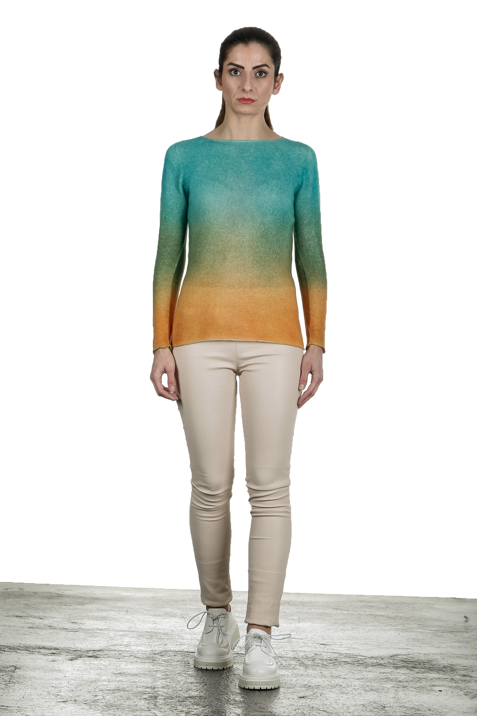 F Cashmere Damen Pullover mit Farbverlauf türkis orange 