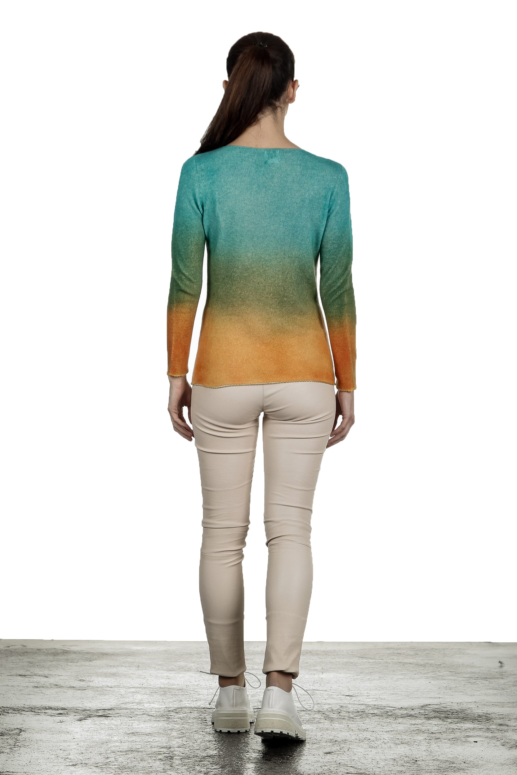 F Cashmere Damen Pullover mit Farbverlauf türkis orange 