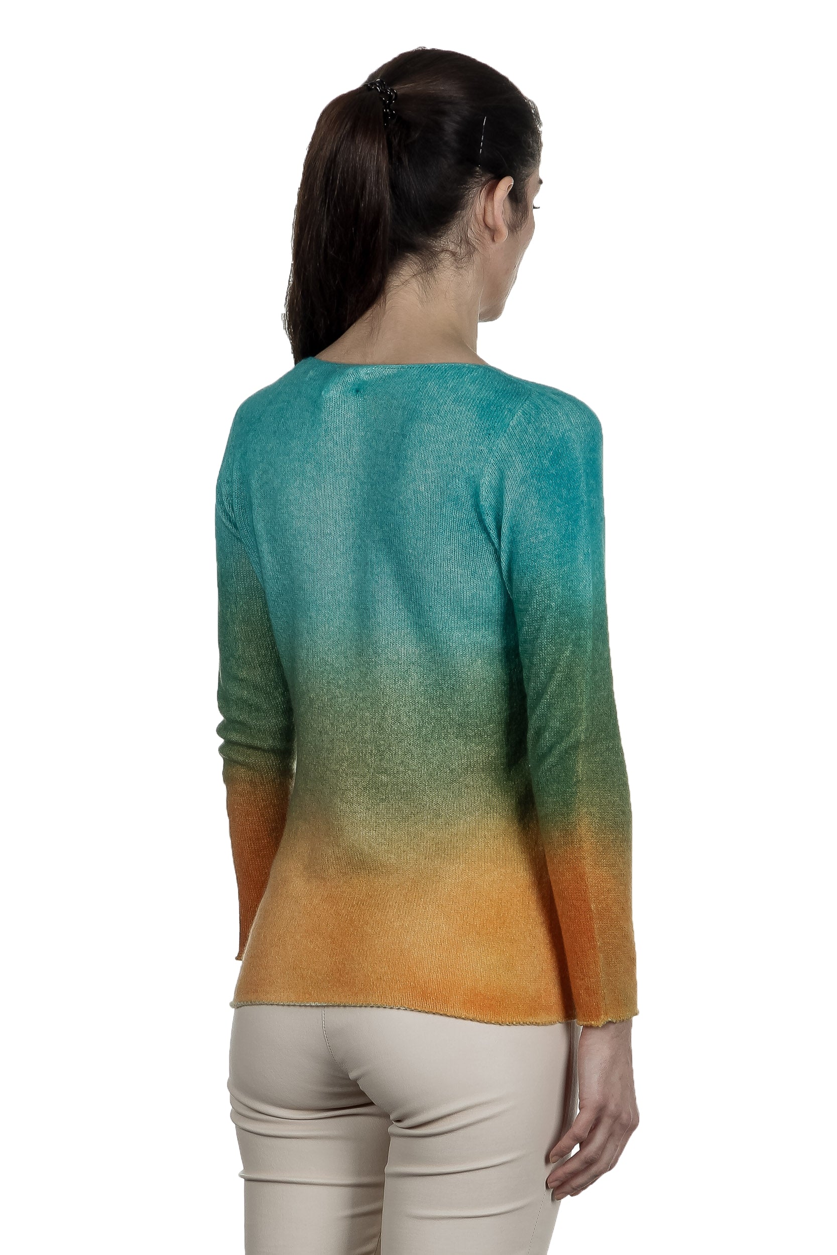 F Cashmere Damen Pullover mit Farbverlauf türkis orange 