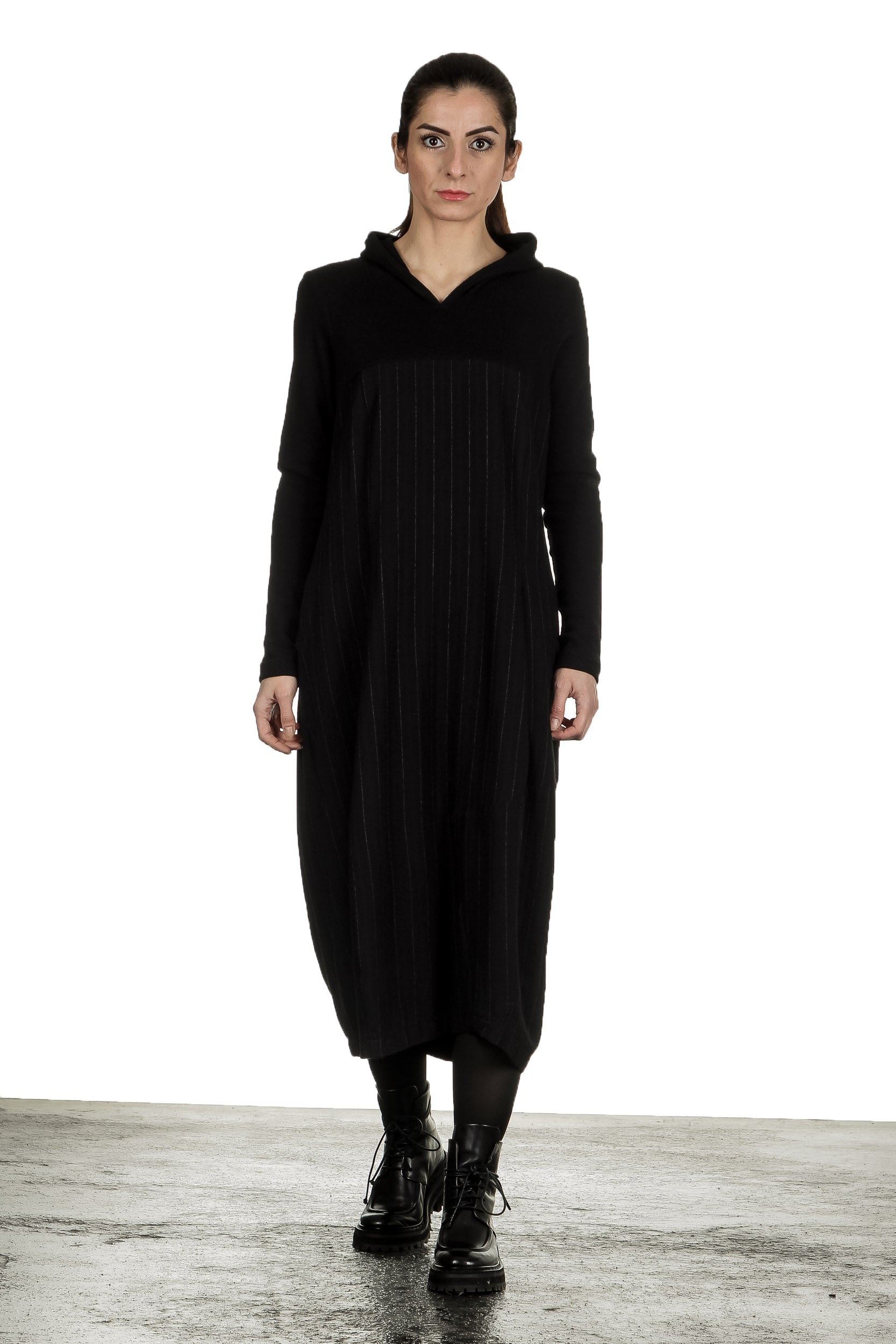 Yukai Damen Kleid Asymetrisch mit Kapuze schwarz