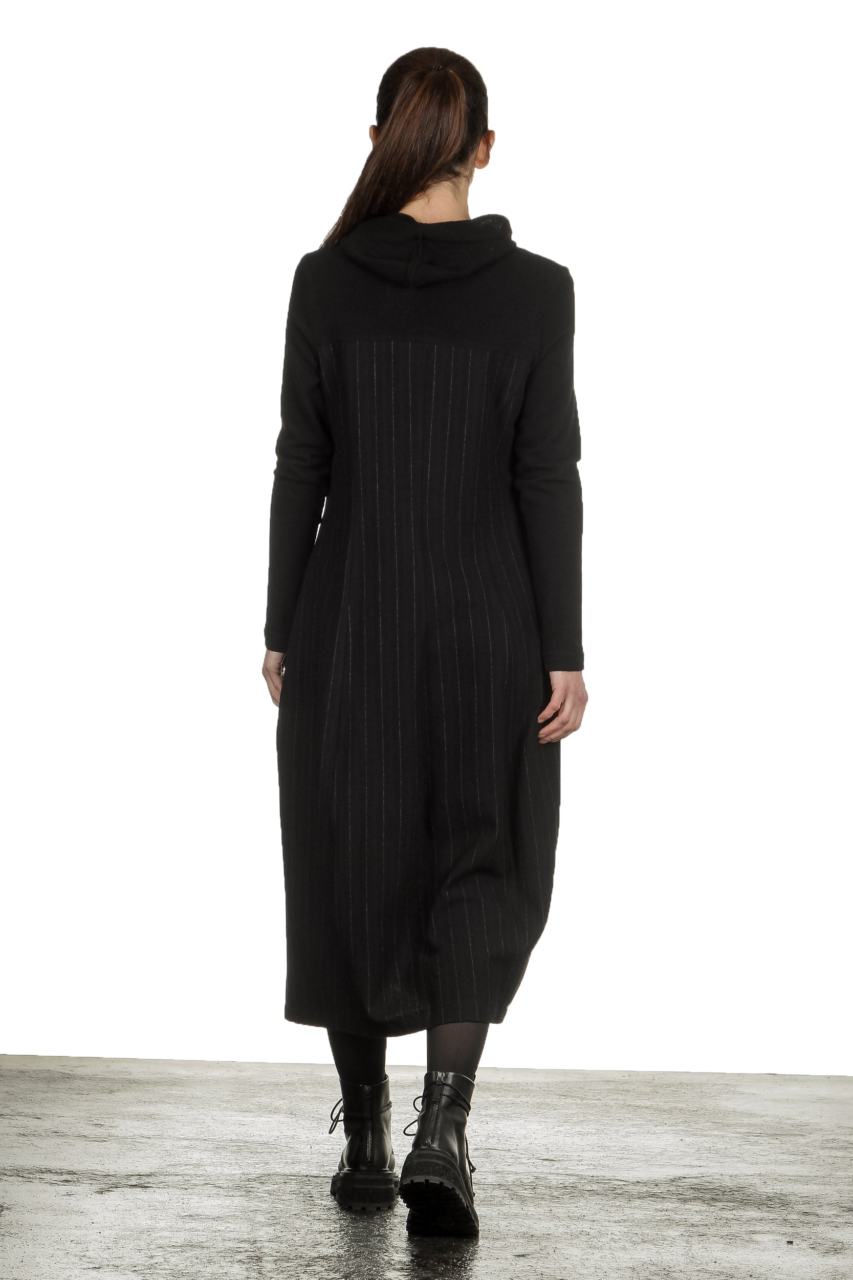 Yukai Damen Kleid Asymetrisch mit Kapuze schwarz
