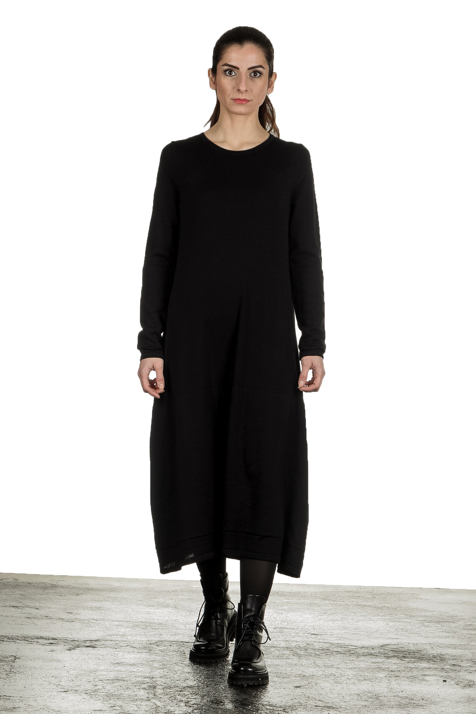 Yukai Damen Strickkleid in A-Linie schwarz