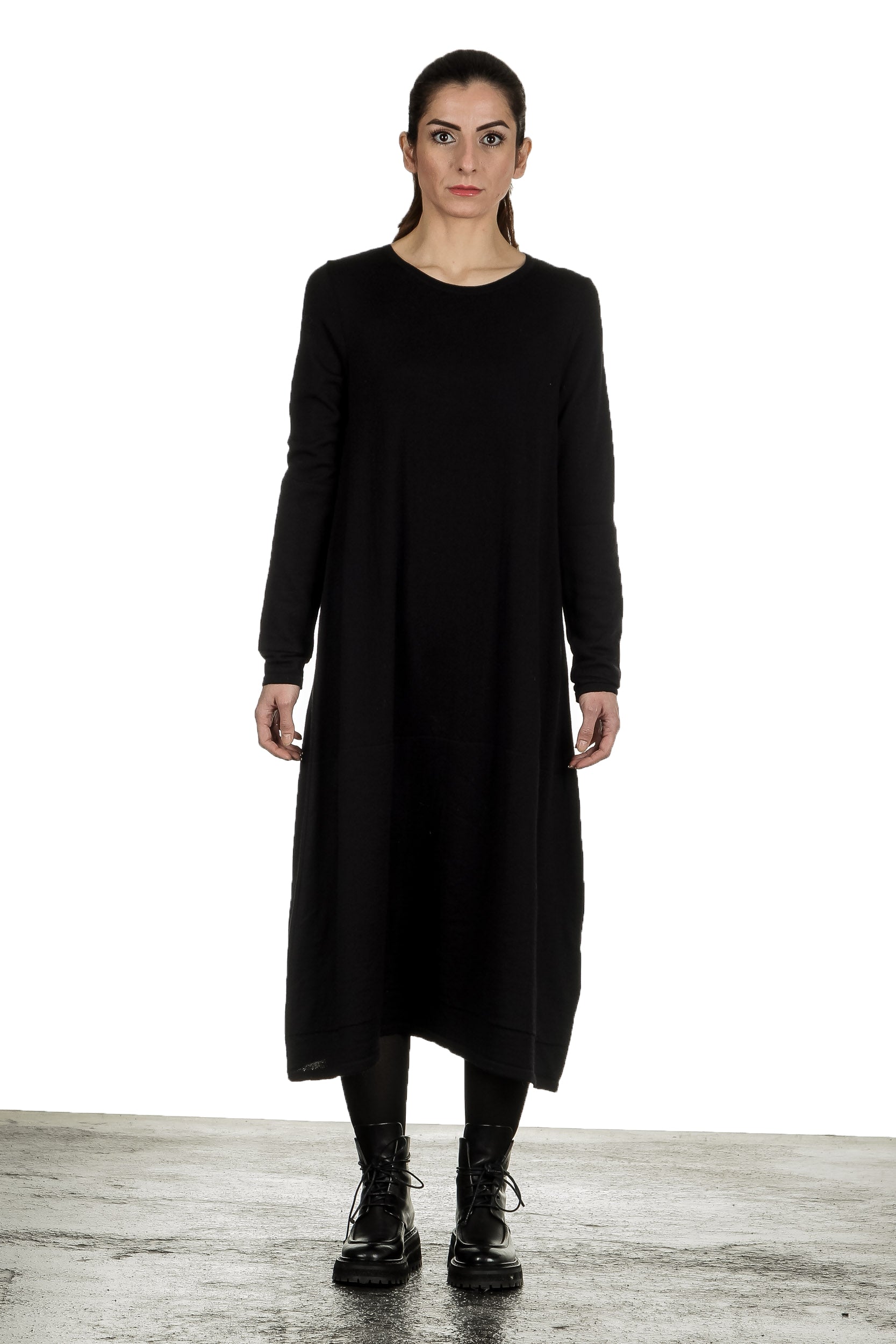 Yukai Damen Strickkleid in A-Linie schwarz