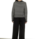 Yukai Damen Pullover mit Stehkragen gestreift schwarz weiß