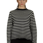 Yukai Damen Pullover mit Stehkragen gestreift schwarz weiß