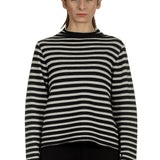Yukai Damen Pullover mit Stehkragen gestreift schwarz weiß