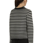 Yukai Damen Pullover mit Stehkragen gestreift schwarz weiß