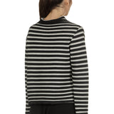 Yukai Damen Pullover mit Stehkragen gestreift schwarz weiß