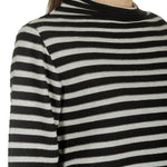 Yukai Damen Pullover mit Stehkragen gestreift schwarz weiß