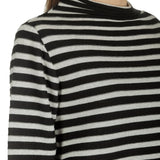 Yukai Damen Pullover mit Stehkragen gestreift schwarz weiß