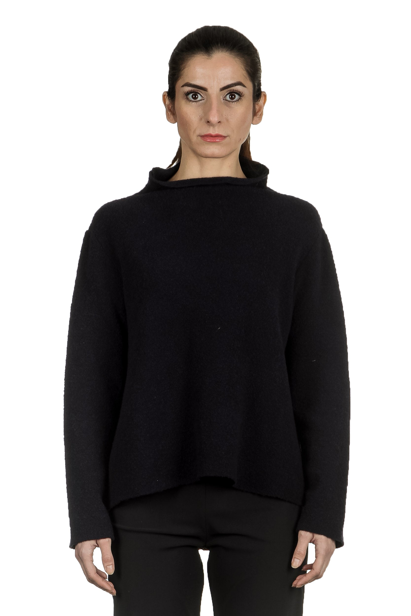 Yukai Damen Pullover mit Stehkragen dunkelblau