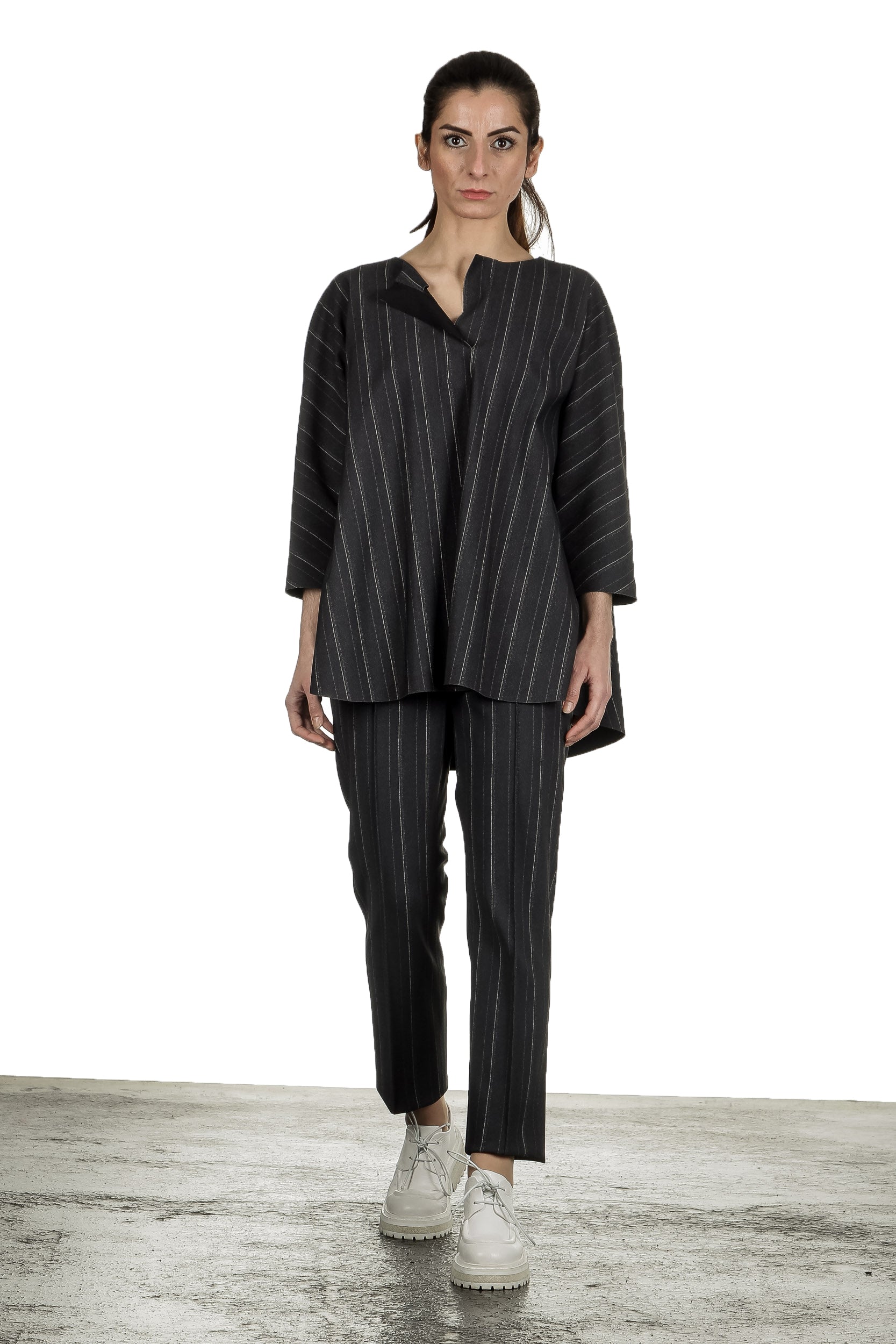 Schella Kann 2 Damen Bluse in A-Form mit Nadelstreifen anthrazit