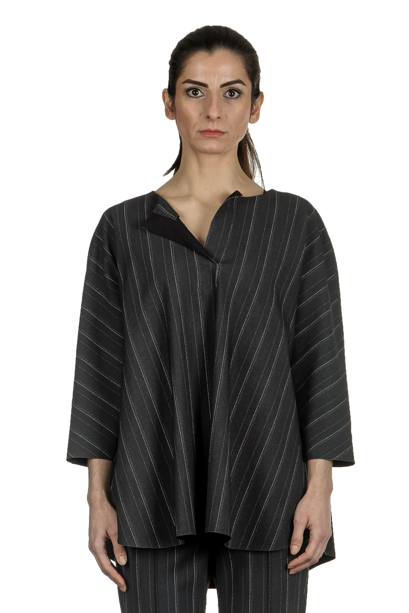Schella Kann 2 Damen Bluse in A-Form mit Nadelstreifen anthrazit