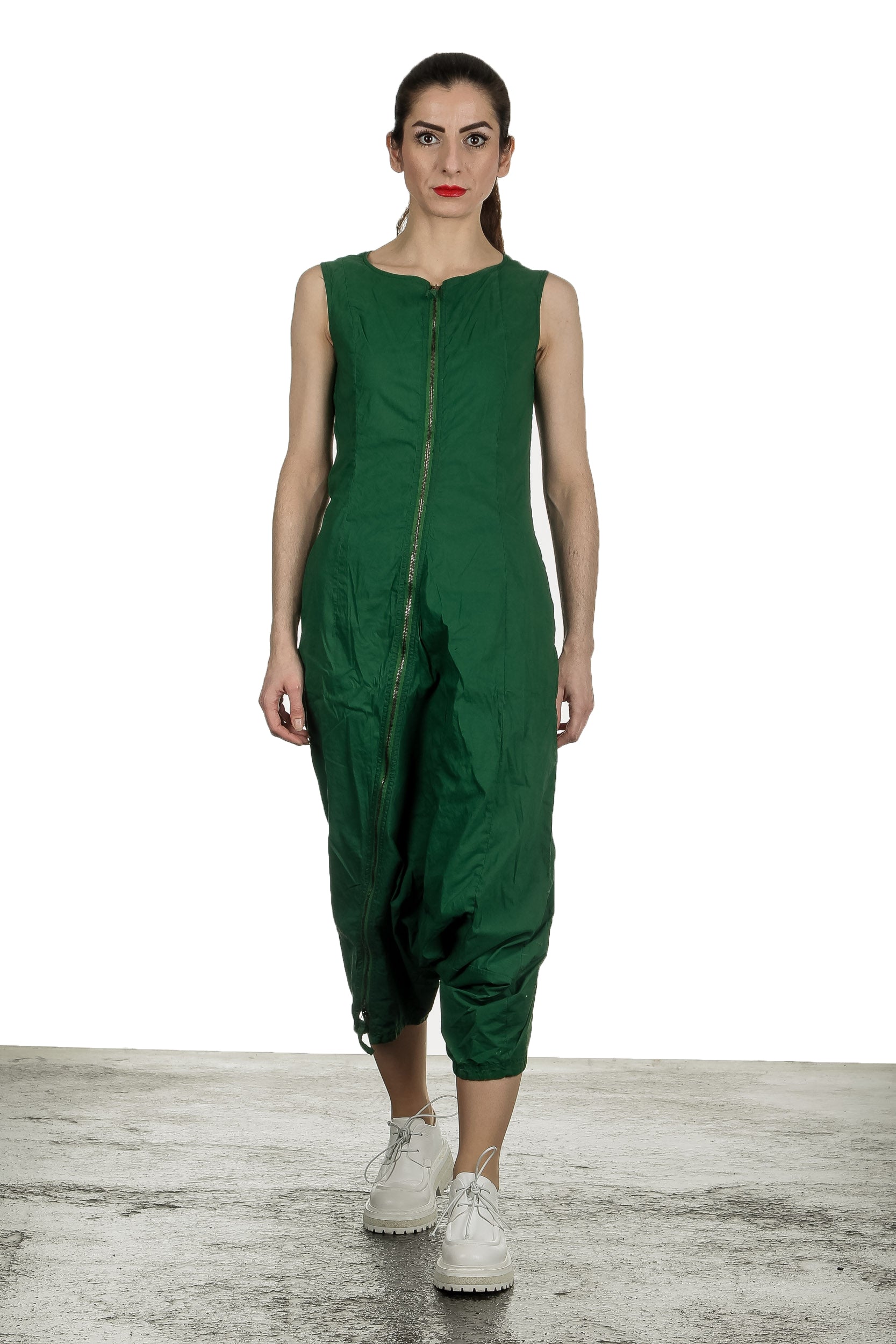 Rundholz Dip Damen Overall mit asymmetrischem Reißverschluss grün