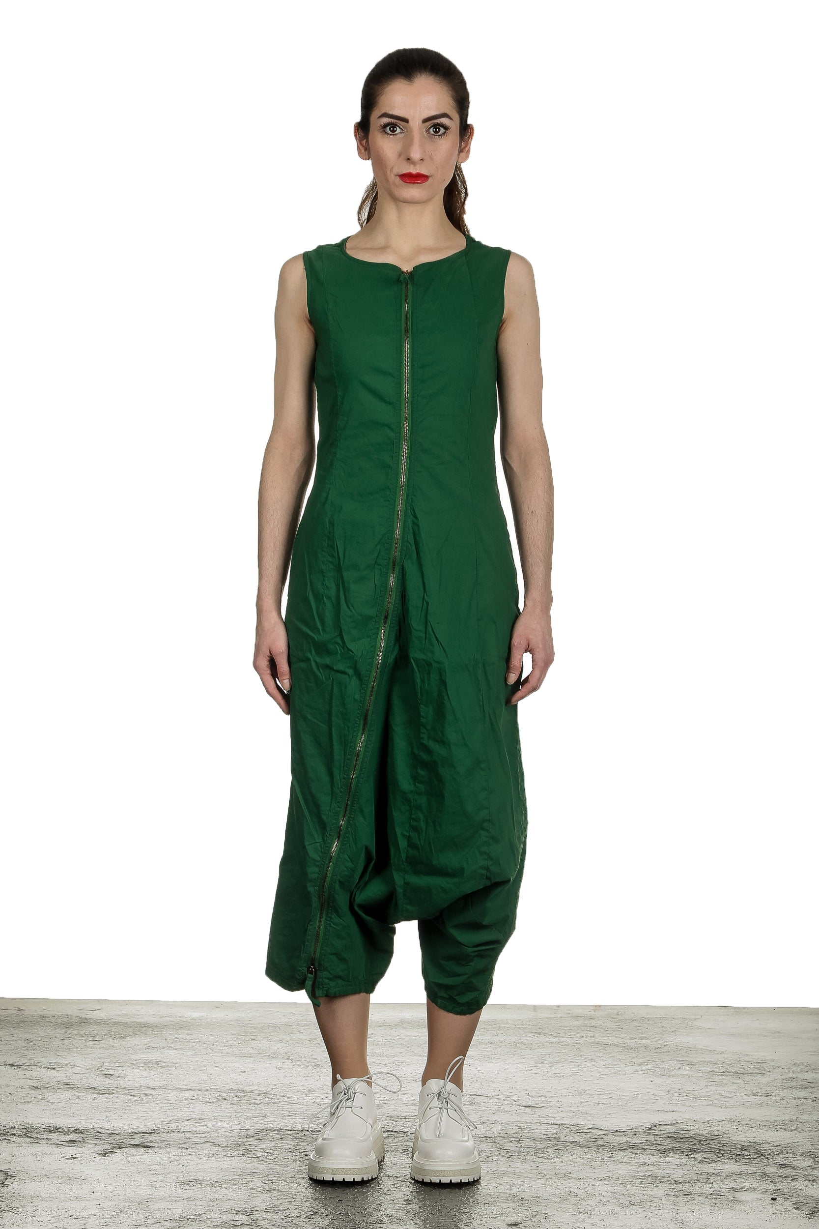 Rundholz Dip Damen Overall mit asymmetrischem Reißverschluss grün