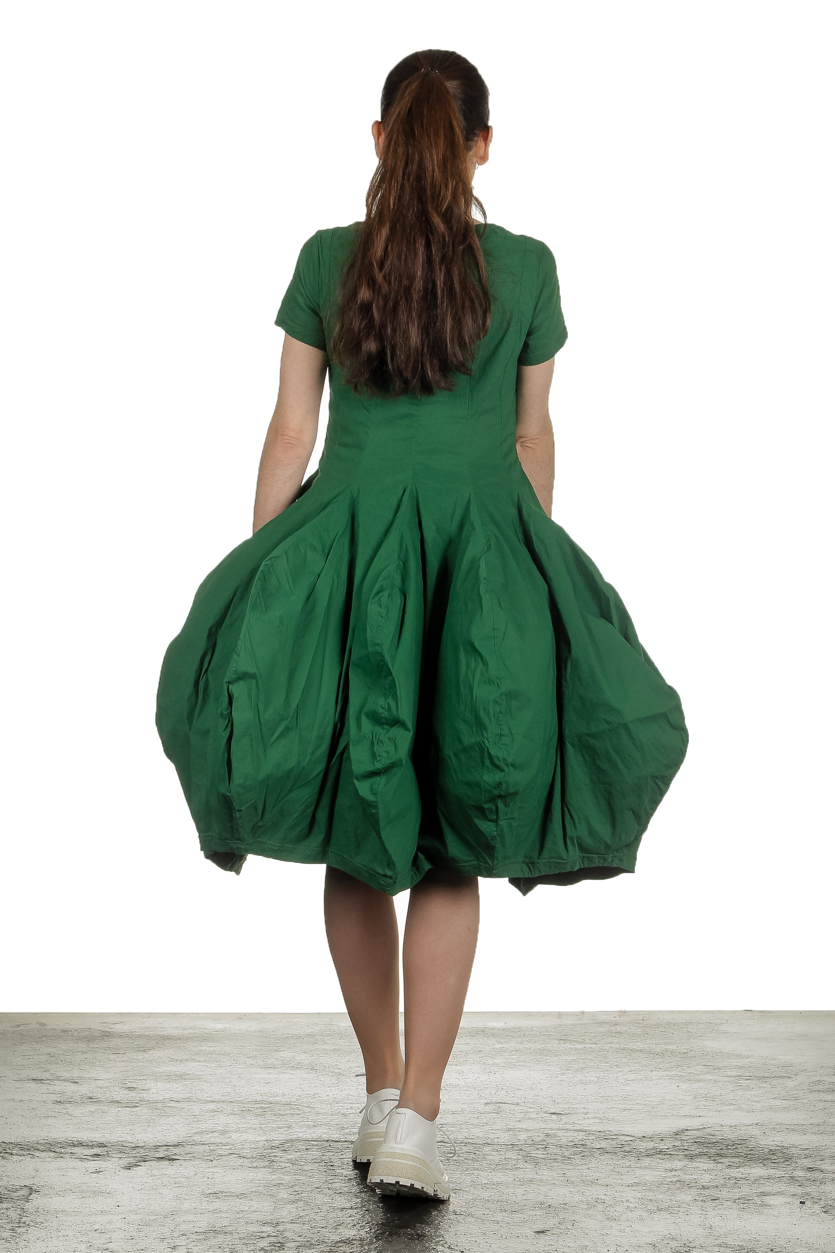 Rundholz Dip Damen Kleid mit Ballonrock grün