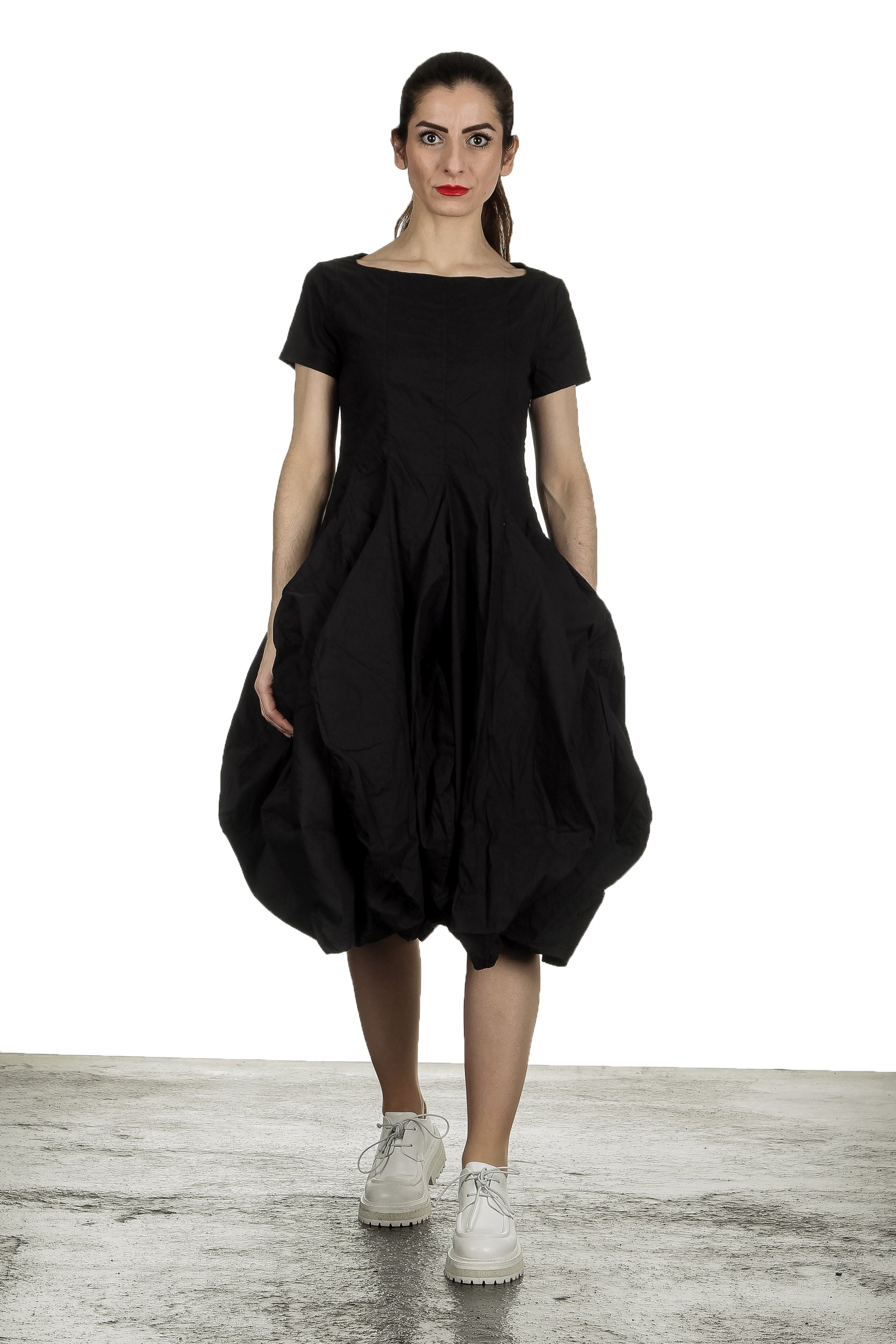Rundholz Dip Damen Kleid mit Ballonrock schwarz