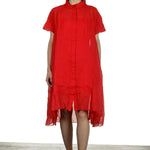Rundholz Dip Damen Hemdblusenkleid in A-Linie rot