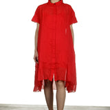 Rundholz Dip Damen Hemdblusenkleid in A-Linie rot
