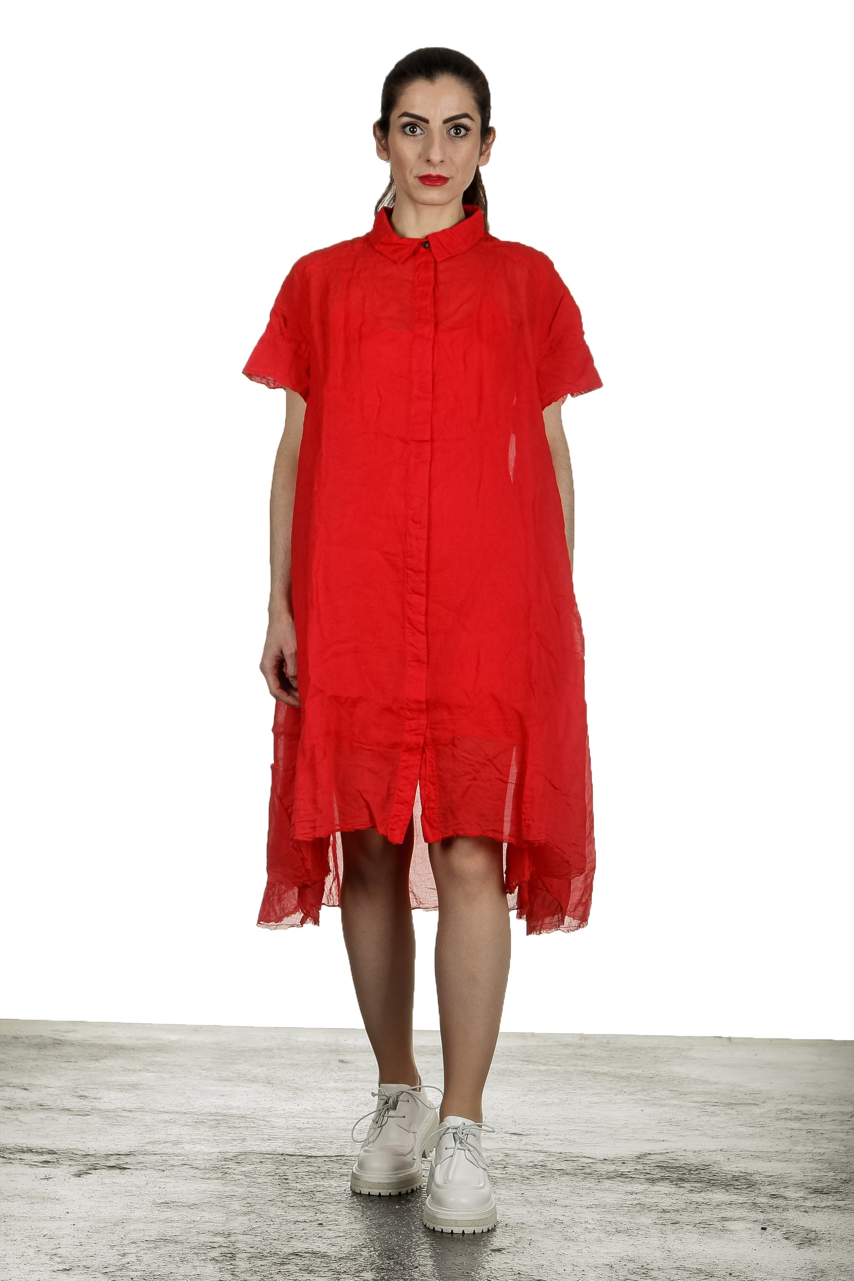 Rundholz Dip Damen Hemdblusenkleid in A-Linie rot