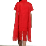 Rundholz Dip Damen Hemdblusenkleid in A-Linie rot