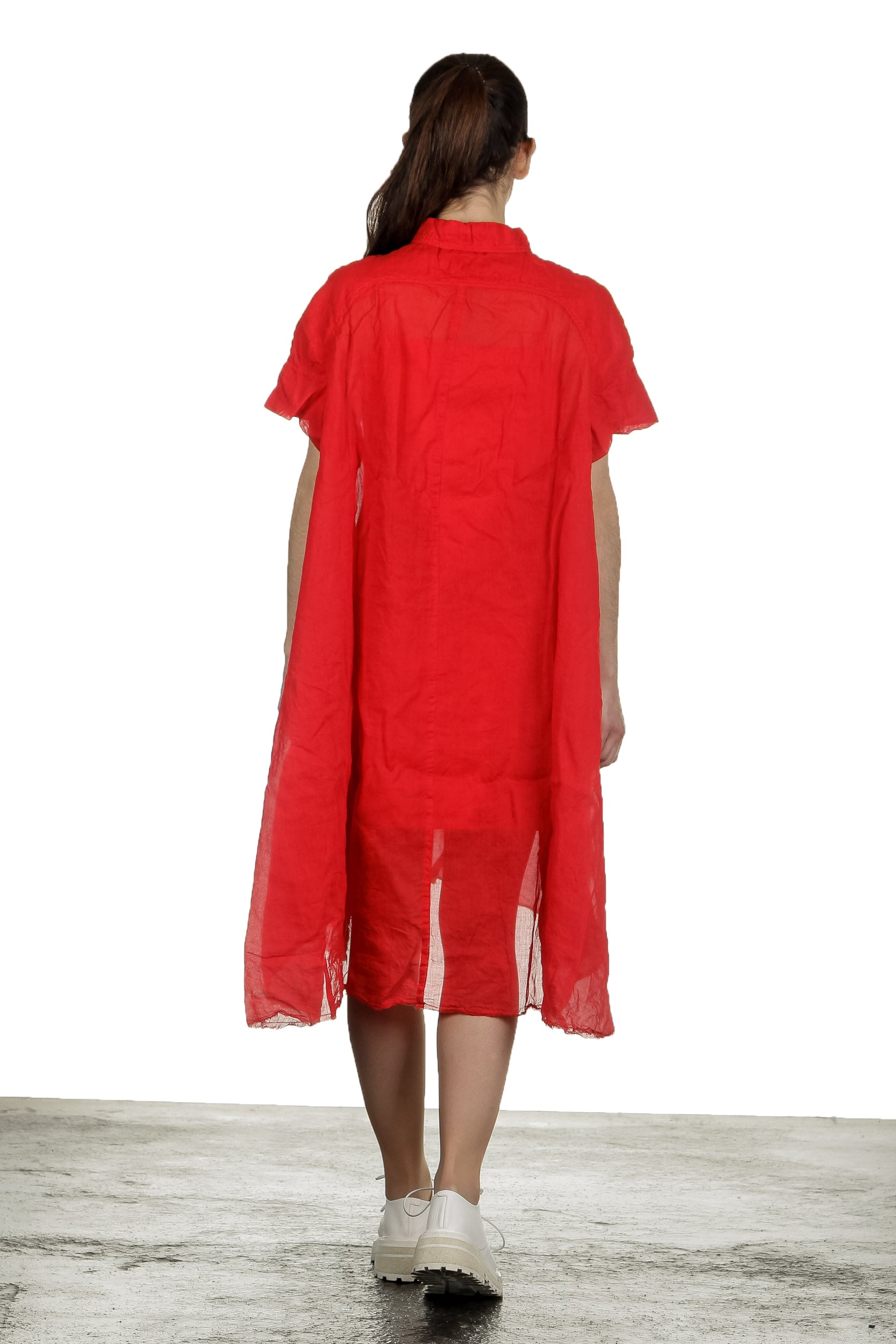 Rundholz Dip Damen Hemdblusenkleid in A-Linie rot