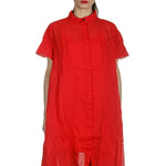 Rundholz Dip Damen Hemdblusenkleid in A-Linie rot