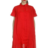 Rundholz Dip Damen Hemdblusenkleid in A-Linie rot