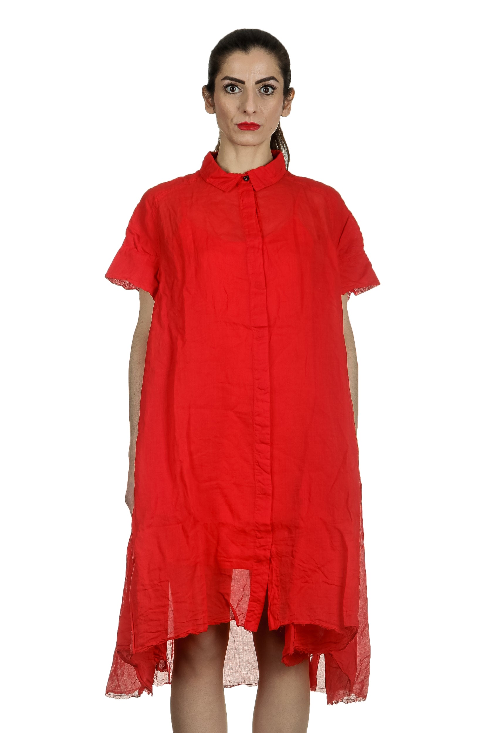 Rundholz Dip Damen Hemdblusenkleid in A-Linie rot