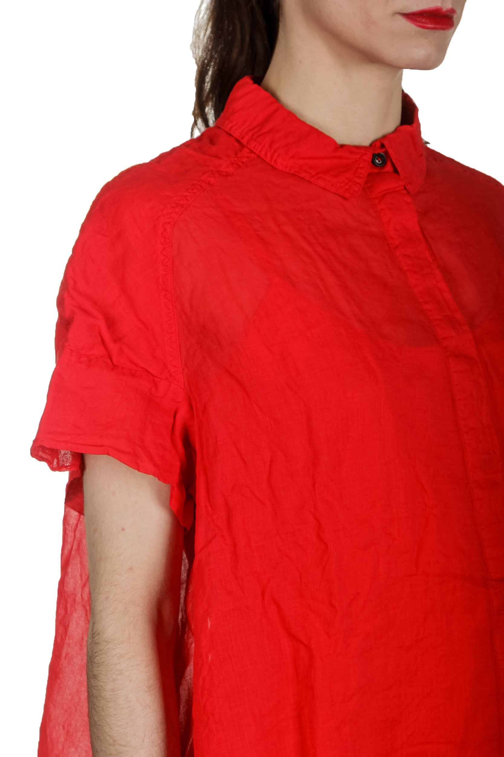 Rundholz Dip Damen Hemdblusenkleid in A-Linie rot